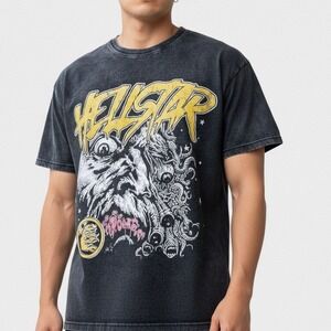 Hellstar T Shirt Graphic‎ Print Black Distressed Short Sleeve Mens Size L